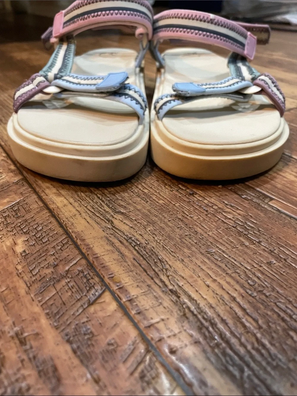 Wonder Nation Girls Chunky Nature Sandals featuring pastel-colored straps